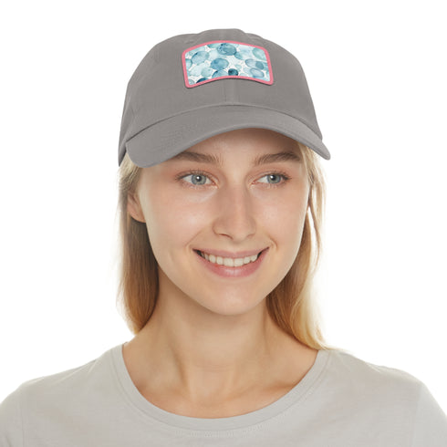White Ocean Gaze Baseball Cap with Light Brown Patch, Rectangle Shape