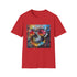 Charcoal cotton t-shirt featuring vibrant urban art with crew neck design