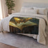 Celestial Moth Hovering Over Ancient Tomb — Plush Fleece Throw Blanket — Draped Over Sofa & Bed Lifestyle View