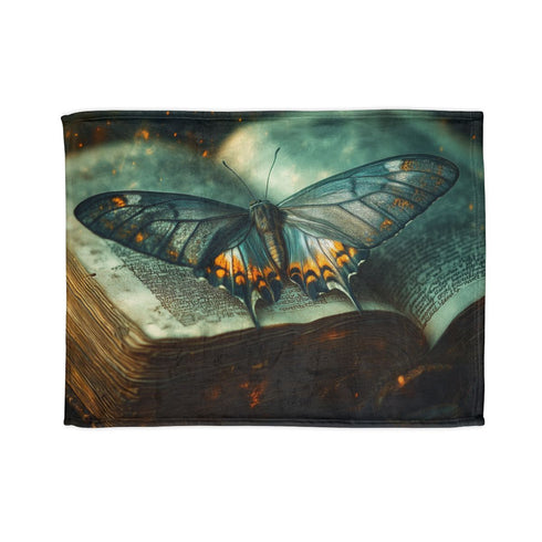 Celestial Moth Hovering Over Ancient Tomb (Edition II) — Plush Fleece Throw Blanket — Full Flat Artwork View