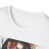 Charcoal cotton T-shirt with bold Kanye West portrait in dynamic colors