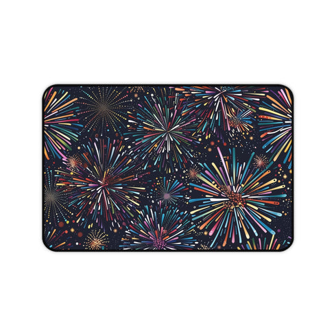 Vibrant fireworks desk mat for creative workspaces.