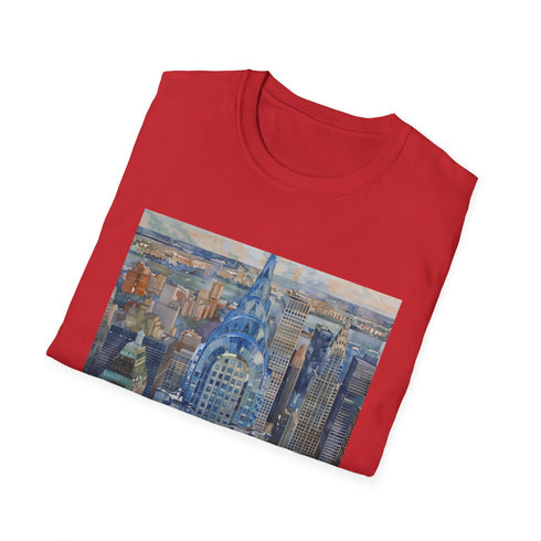 Charcoal crew neck T-shirt featuring Chrysler Building watercolor design