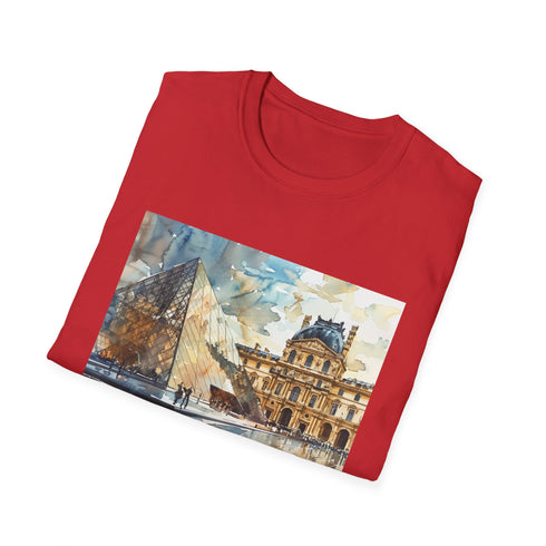 Charcoal cotton t-shirt featuring stunning watercolor Louvre artwork