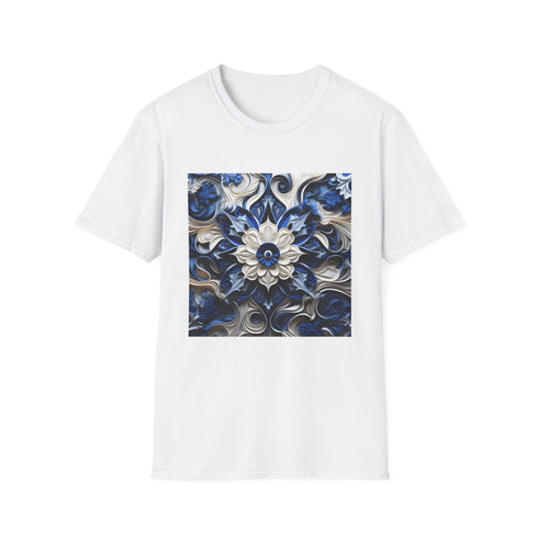 Porcelain Blue Blossom Tee - Cotton Crew Neck Summer Regular Fit