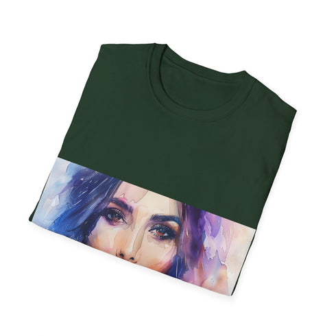 Charcoal crew neck cotton t-shirt with vibrant watercolor design