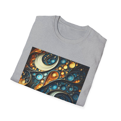 Charcoal cotton T-shirt with fractal pattern and crew neck design