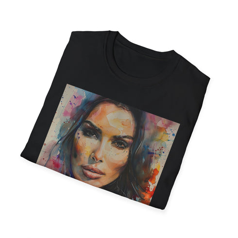 Watercolor Kim Kardashian charcoal crew neck cotton T-shirt vibrant summer style