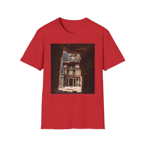 Charcoal cotton T-shirt featuring intricate Petra-inspired design regular fit