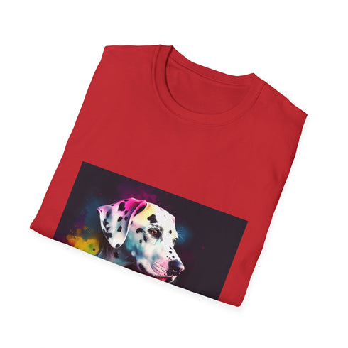 Charcoal crew neck Dalmatian watercolor T-shirt featuring playful vibrant design