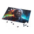 Vibrant watercolor puzzle featuring neon Morgan Freeman portrait, 10" x 8"
