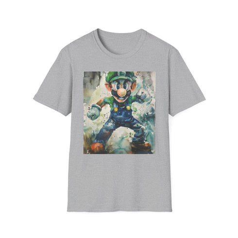 Charcoal cotton T-shirt with Luigi graphic and crew neck design