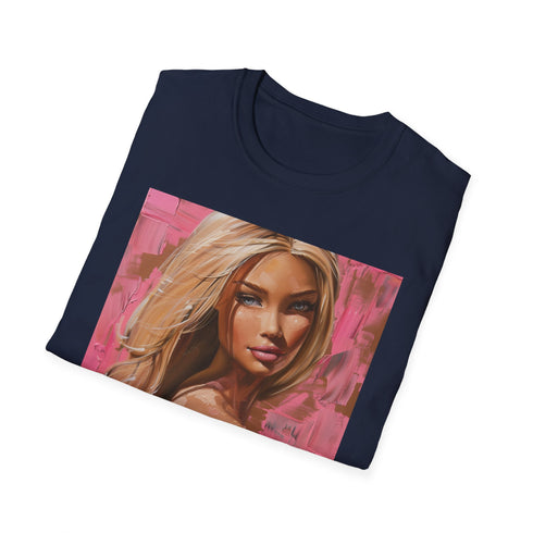 Charcoal cotton T-shirt with vibrant Barbie painting and crew neck design