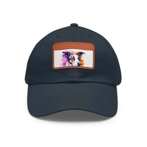 Adorable Jack Russel snapback cap in white with light brown patch.