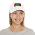 Brasilian Pride Flag Cap in white with light brown rectangle patch.