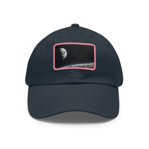 Earths Horizon Cap: White Cotton Hat with Light Brown Rectangle Patch