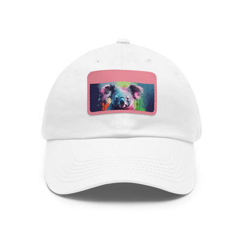 Watercolor koala baseball cap in white with light brown patch icon.