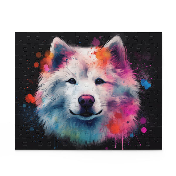 Adorable Samoyed jigsaw puzzle with 120 pieces for dog lovers.