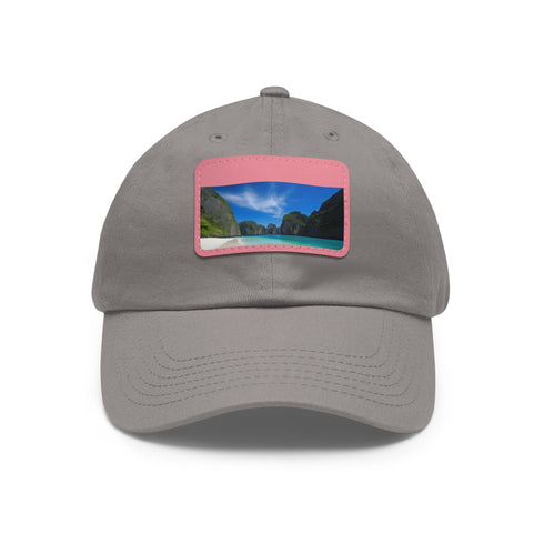 Island Paradise Baseball Cap in White with Light Brown Rectangle Patch