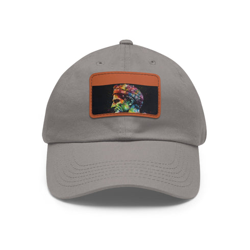 Neon dream baseball cap with light brown patch in rectangular shape.