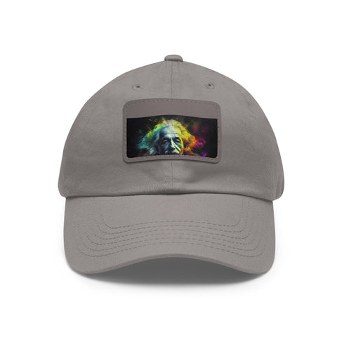 Neon baseball cap with Albert Einstein watercolor portrait.