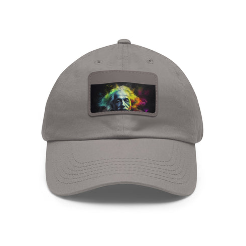 Vibrant neon baseball cap featuring Einstein watercolor portrait on front patch.