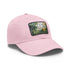 Central Park skyline watercolor baseball cap in white with light brown patch.