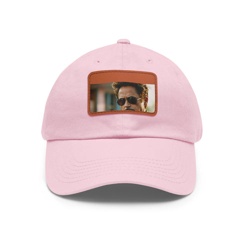 Iron Shades Snapback Cap in White with Light Brown Patch, rectangle shape.