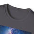 Charcoal crew neck cotton t-shirt with cosmic Milky Way graphic