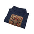 Navy tribal totem hoodie with intricate animal silhouette and tribal patterns.