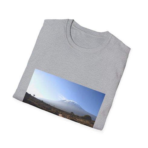 Charcoal cotton T-shirt featuring majestic Mount Kilimanjaro crew neck design