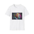Charcoal crew neck cotton T-shirt featuring vibrant watercolor neon Obama silhouette