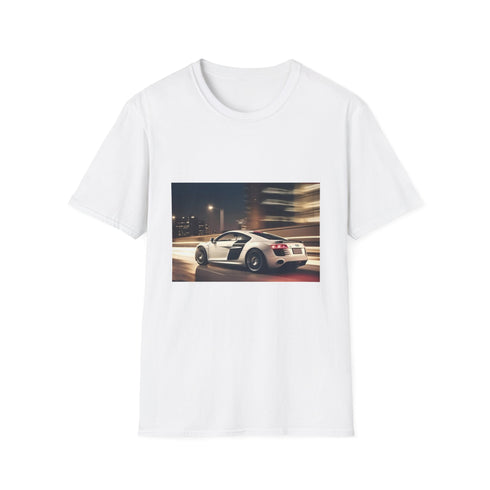 Charcoal cotton crew neck T-shirt with vibrant Audi R8 race design