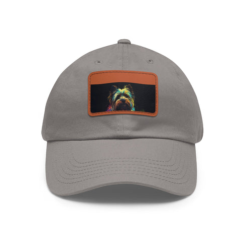 Adorable Yorkshire Terrier Embroidered Baseball Cap in White Rectangle Shape