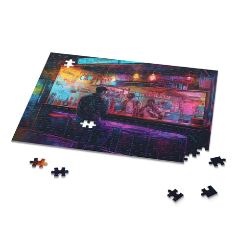 Colorful neon bar watercolor puzzle for home and school fun.