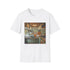 Gray retro camper van T-shirt featuring cozy vintage interior graphics