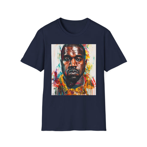 Charcoal cotton crew neck T-shirt with colorful Kanye West portrait design