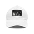 Stylish white cotton snapback with light brown patch, perfect for music lovers.