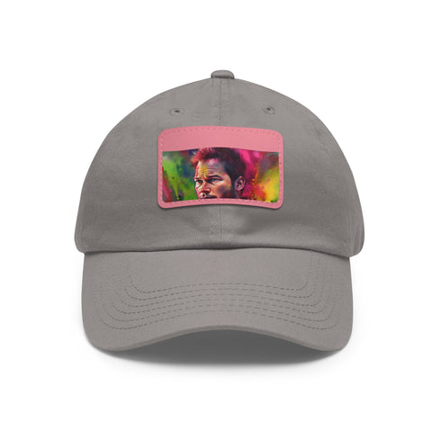 Neon watercolor Chris Pratt hat with light brown patch.
