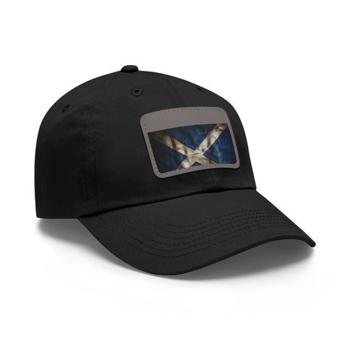 Scottish flag cap in white with light brown patch, rectangle design.