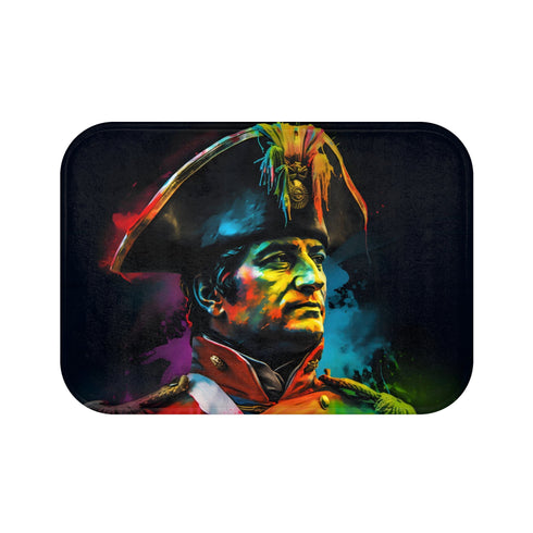 Neon Emperor Bath Mat: Vibrant historical portrait in electrifying neon hues.