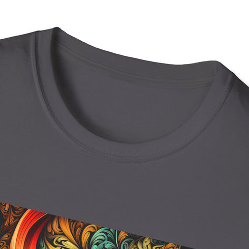 Charcoal DTG T-shirt with fractal pattern soft cotton fabric crew neck