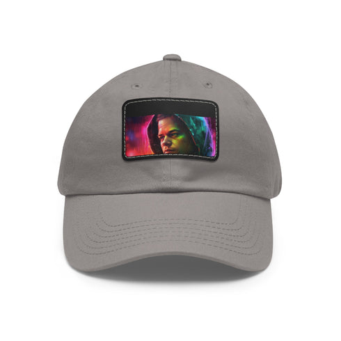 Neon watercolor dream baseball cap in white with rectangle patch.