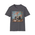 Charcoal cotton t-shirt with vintage camera and film reels graphic