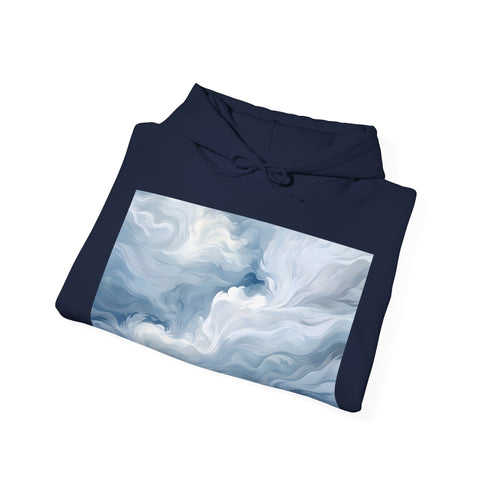 Abstract navy dream hoodie with soft lines and gentle hues.