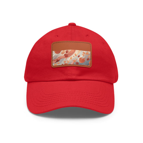 Autumn-themed cotton baseball cap in white with leaf pattern.