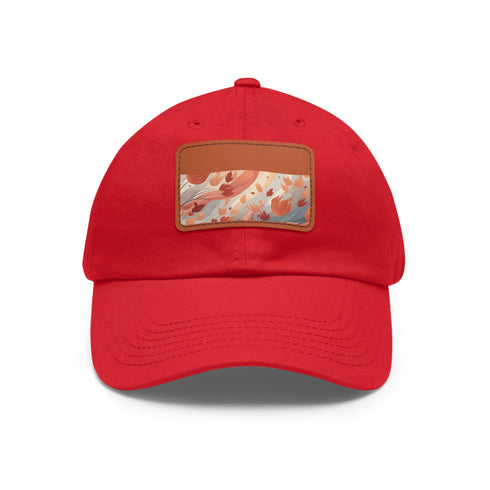 Autumn foliage-inspired baseball cap in white with light brown patch.