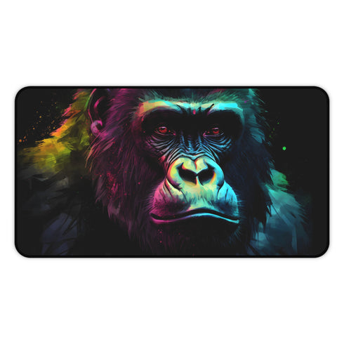 Vibrant neon gorilla watercolor desk mat for stylish organization