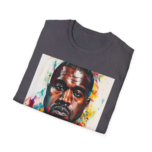 Charcoal cotton crew neck T-shirt with vibrant Kanye West portrait