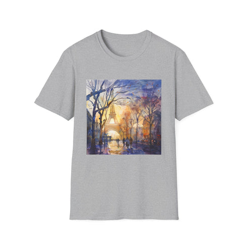 Watercolor Eiffel Tower T-shirt: Charcoal Mens Small.